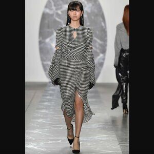 Hellessy Runway 2018 FW Black Green Cut-Out Peplum Blouse Top size 0